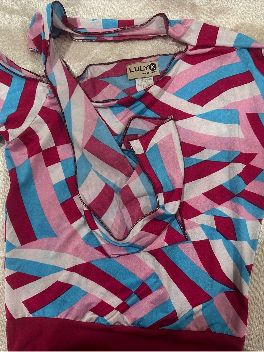 Lulla Love Geometric Long Sleeve Blouse - Pink Blue White - Picture 4 of 6